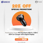 MCDODO Mushrooms Series PD Dual Port USB-A + USB-C 30W Car Charger with Digital Display