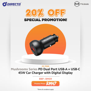 MCDODO Mushrooms Series PD Dual Port USB-A + USB-C 45W Car Charger with Digital Display