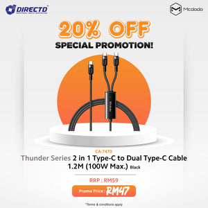 MCDODO Thunder Series 2 in 1 Type-c to Dual Type-c Cable 1.2M (100W Max.)