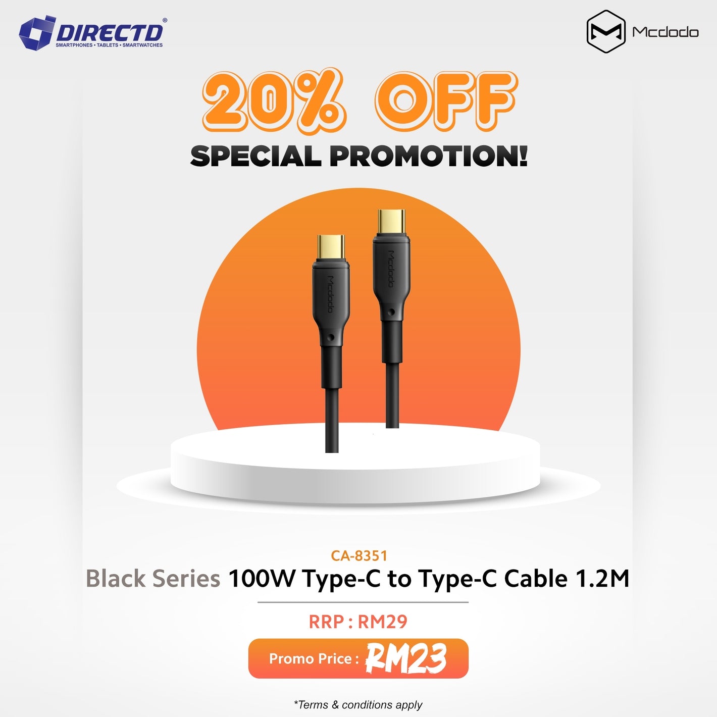 MCDODO Black Series 100W Type-c to Type-C cable