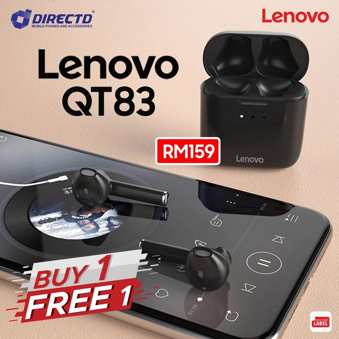 LENOVO TWS QT83 - Bluetooth 5.0 Earphones With Noise Cancelling HD Call - BUY 1 FREE 1 (RM159 get 2 pairs)