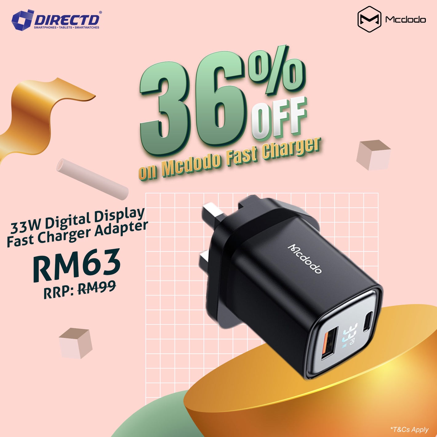 MCDODO 33W PD+QC Digital Display Charger