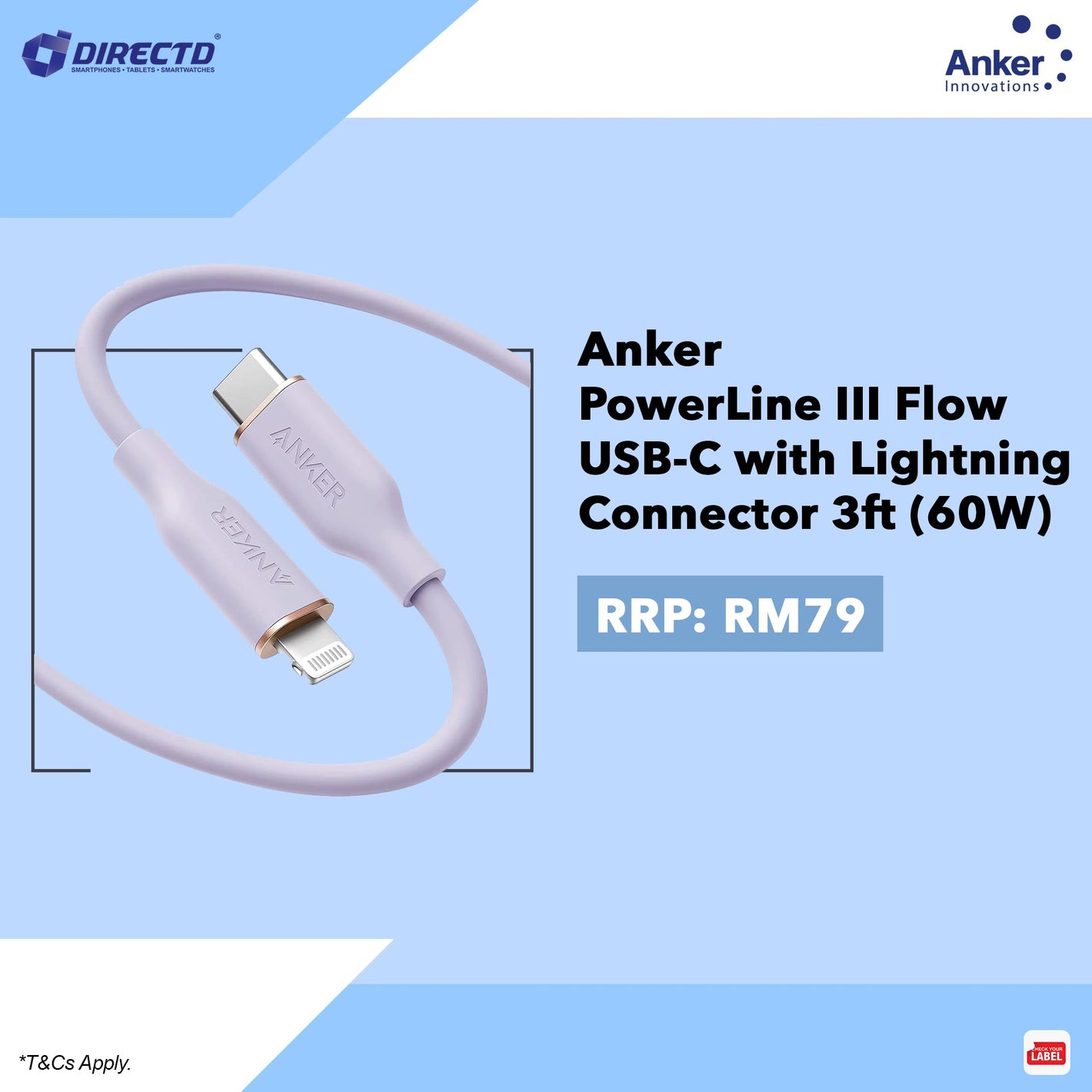 Anker PowerLine III Flow USB-C with Lighting Connector 3ft (60W)