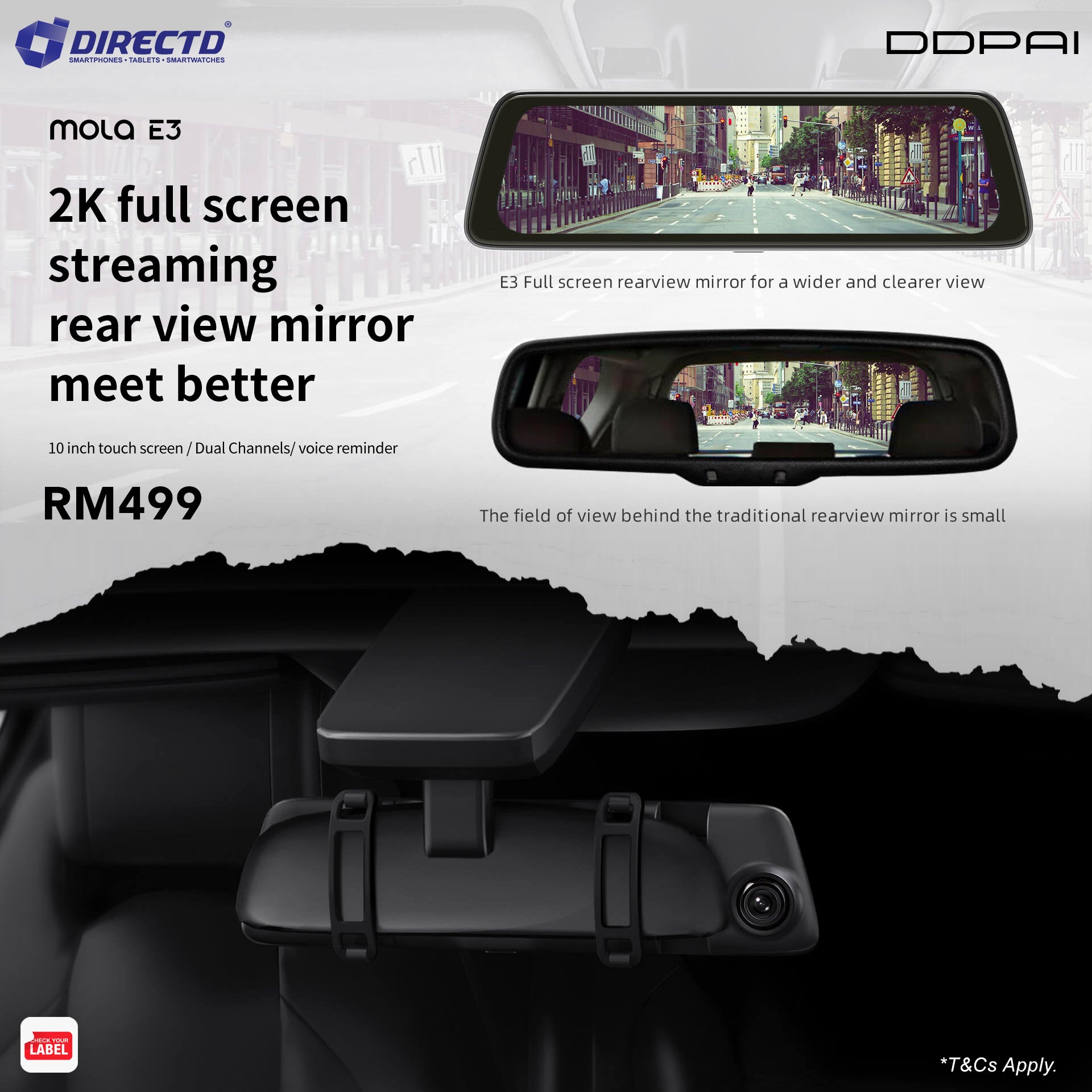 DDPAI mola E3 | 2K Full Screen Streaming Rear View Mirror Meet Better