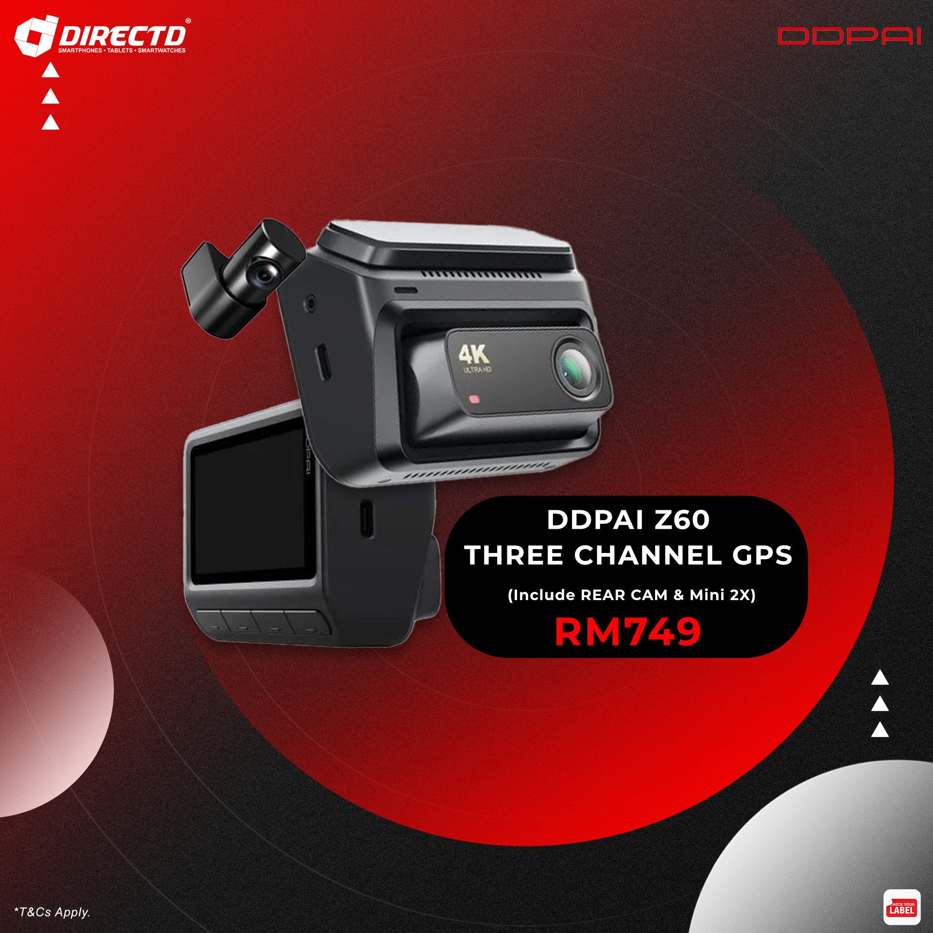 DDPAI Z60 THREE CHANNEL GPS  (Include REAR CAM & Mini 2X